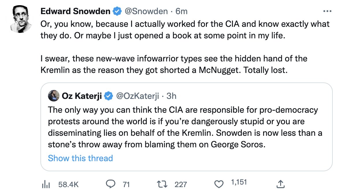 You're pushing recycled garbage propaganda about the legitimate democratic struggles of millions of people to benefit your hosts in the Kremlin. The CIA doing bad things does not justify your shilling for Putin.
