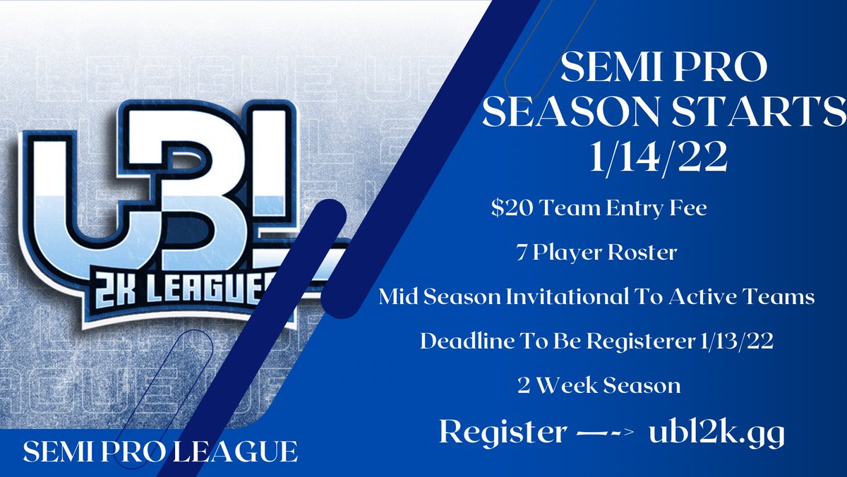 speedystreamz's tweet photo. UBL SEMI PRO BYOT SEASON 3 

- $20 Team Entry 

- 7 Player Roster 

- Season Starts 1/14/22

- 1 2kL Prospect Allowed Per Team

- All Rosters Must Be Approved 

Register ⬇️⬇️⬇️⬇️⬇️⬇️

https://t.co/th3IiuUBOE https://t.co/4zr6pohpBA