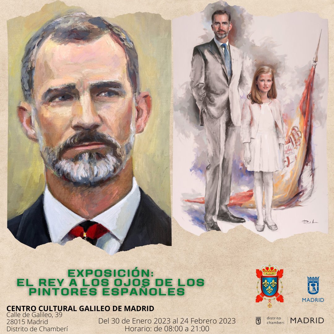 MonarquicosEs's tweet photo. 🎨 Del 30 de enero al 24 de febrero, #exposición "El Rey a los ojos de los #pintores españoles", en Centro Cultural Galileo de #Madrid #exclusivo de la #HNME https://t.co/kz2ZYoTCdq
