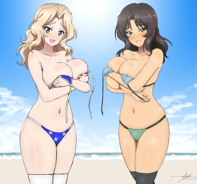 手ブラのケイ&amp;エル(skeb) #garupan #ガルパン 