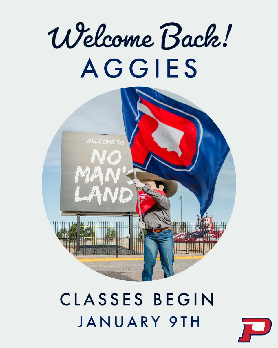 AdmissionsOpsu's tweet photo. Welcome back to campus Aggies! We hope you enjoyed your break. Let's start this semester off strong. #panhandleproud https://t.co/sChQXypil9