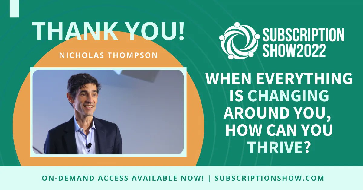 SubInsider's tweet image. Speaker @nxthompson of @TheAtlantic Atlantic gave us so much to think about at #SubscriptionShow22! We loved every minute of his engaging &amp;amp; thought-provoking speech. If you missed your chance to hear him speak, on-demand access is available here: buff.ly/3vMdi8u