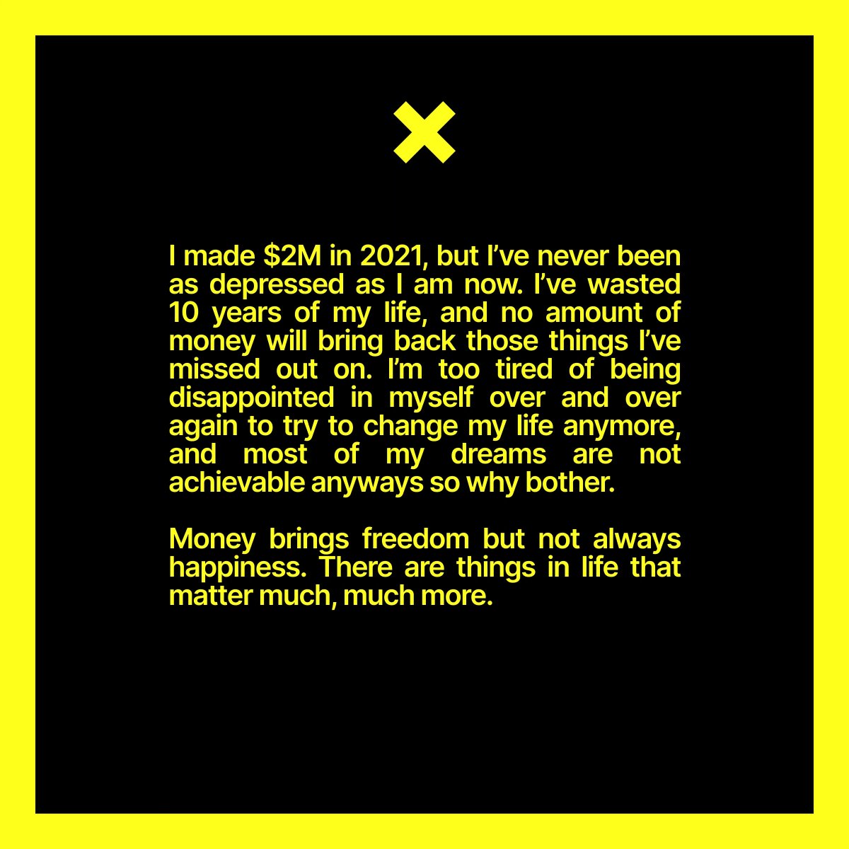 coinfessions's tweet photo. I’ve wasted 10 years of my life, and no amount of money will bring back those things I’ve missed out on. https://t.co/lFt9YHFgnc