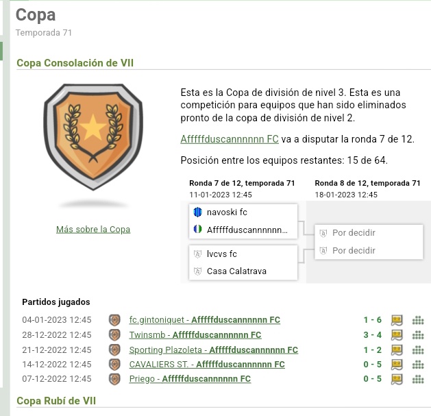 MITAD DE TEMPORADA 
Seguimos invictos en liga y estamos luchando en la copa de Consolación VII donde seguimos en pie 🔥💪
#VamooosAffffffduscannnnn       💙🤍💚
