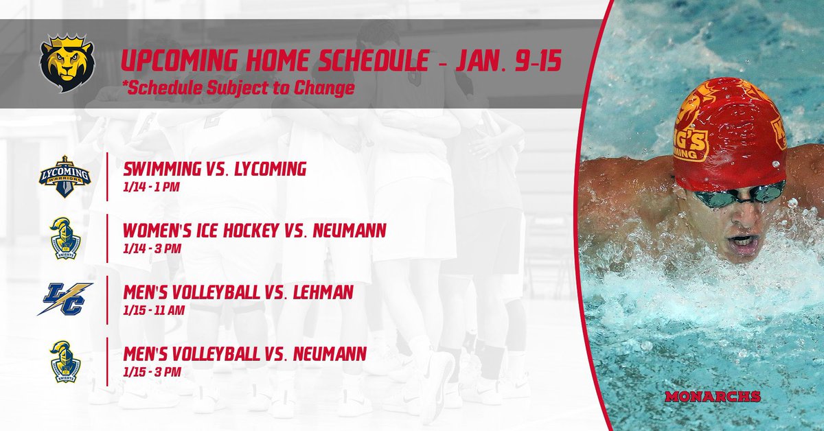 WEEK AHEAD | Woah baby would you check out all those home games! Almost every winter sport has a home game on the docket this week, and @KCVBMonarchs hosts their home opener on Sunday! Get ready for some great match ups! #MonarchNation // #EarnTheCrown
