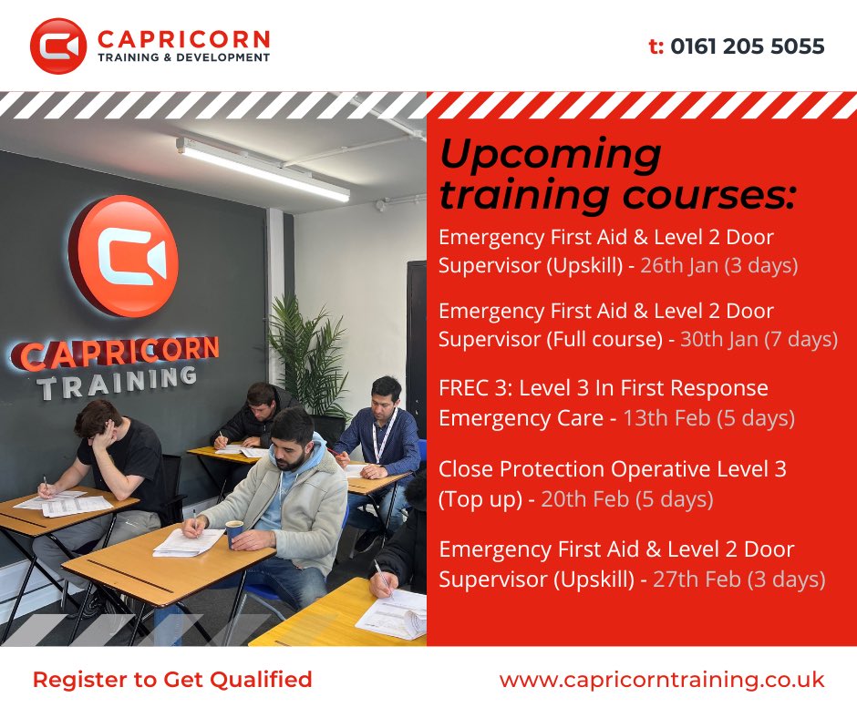 Get qualified with Capricorn Training ✅ See our upcoming course dates & book your place online at: capricorntraining.co.uk/book-a-course/ #security #training