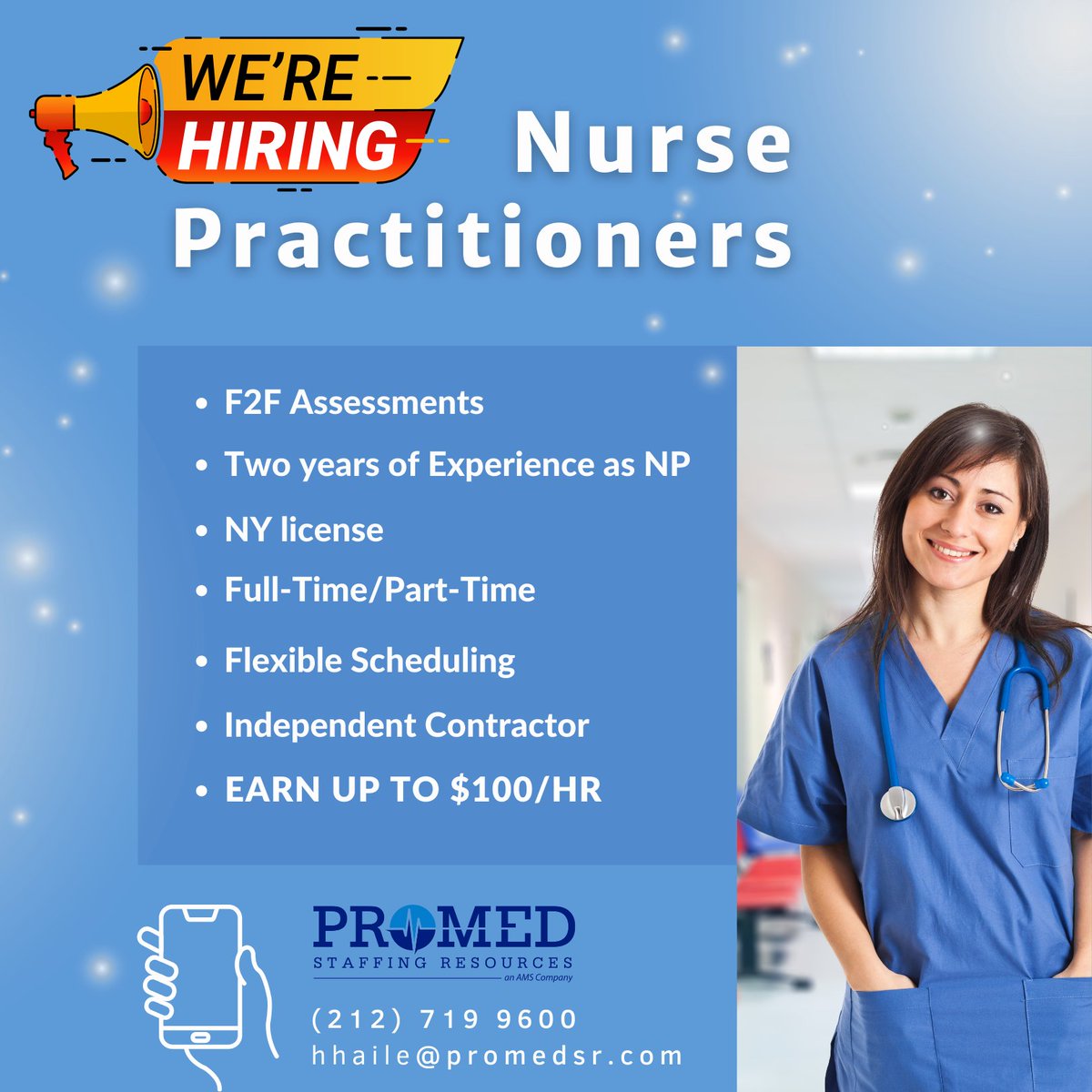 Are you a board-certified #nursepractitioner that needs #flexiblehours? Send your resume to Hemeden Haile at hhaile@promedsr.com 

#maximus #promedsr #nursepractitionerjobs #nursepractitionersinyc #healthcarestaffingagency #staffingagency #recruitment #promedsrgethired