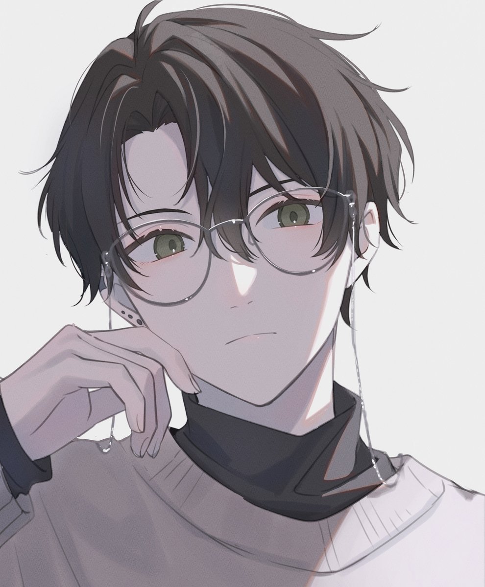 1boy male focus glasses solo short hair sweater simple background  illustration images