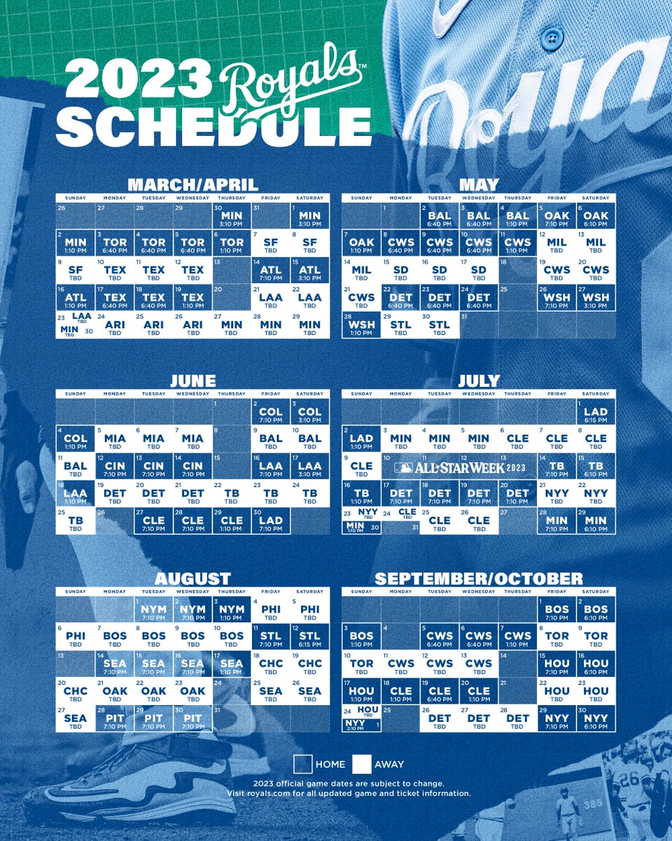 Royals's tweet photo. First pitch times for our 2023 home schedule are here! https://t.co/kfV8oD8bXT