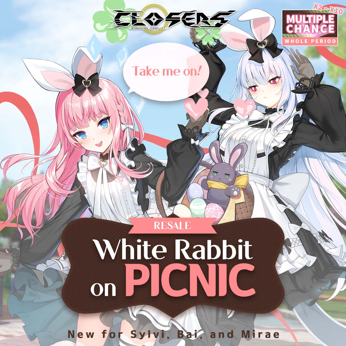ClosersGame's tweet photo. Not all who wander are lost, every adventure requires a first hop with White Rabbit on Picnic
Don't miss out on the multiple-chance promotion on January 11th update!
https://t.co/aN3iwH7DEY
#MultipleChance #ReturningCostume #WhiteRabbitOnPicnic #closers #ClosersOnline #naddic https://t.co/ebpjbLN4m1