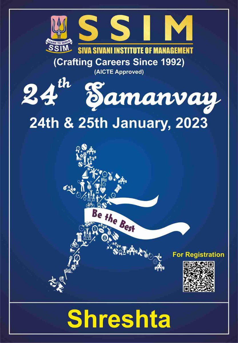 Samanvay - 2023 Formal Events going to organize on the 24th & 25th January 2023.
Registration for participation: lnkd.in/g-auW-i6
#sivasivani #SSIM #managementfest #ManagementCollege #managementstudies #culturalactivities #startup #bschool #events #students #india