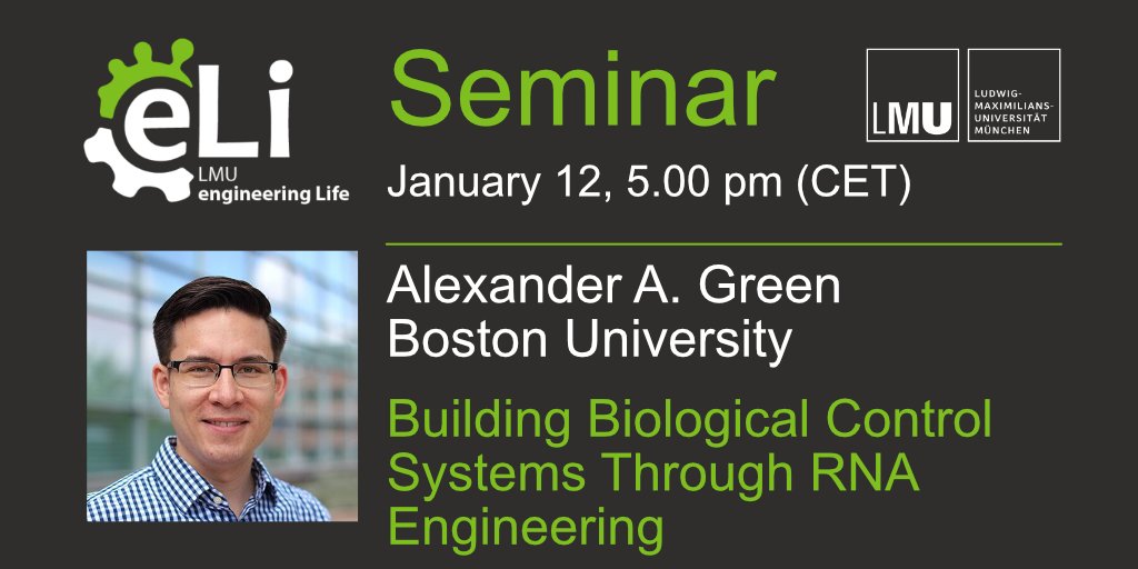 Engineering Life Seminar <a href="/LMU_Muenchen/">Universität München</a> this week:
🗓️ Thursday, Jan 12 at 5.00 pm CET
Alexander A. Green <a href="/AlexGreenLab/">AlexGreenLab</a> 
Join us online: engineering-life.jungmannlab.org