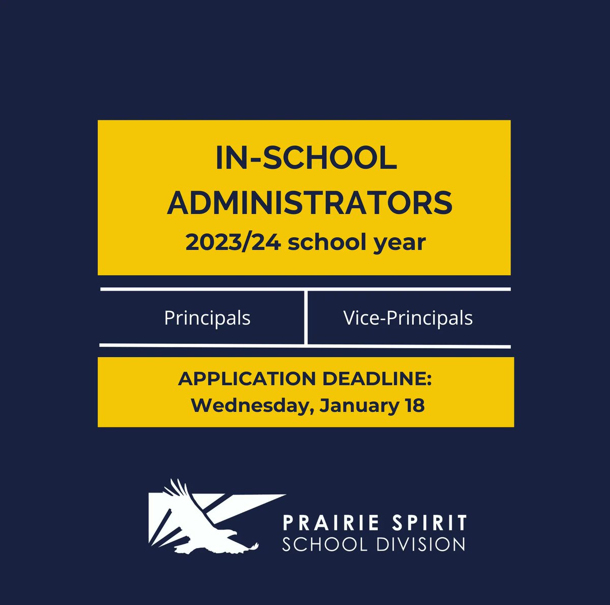 prairiespiritsd's tweet photo. In-school administrators for 2023/24: 
We are looking for committed and caring individuals who believe they can really make a difference in the lives of students and teachers as an In-School Administrator in a Prairie Spirit school! 

Details: 
https://t.co/dugU15Z4YS https://t.co/I6qm3ej2hy