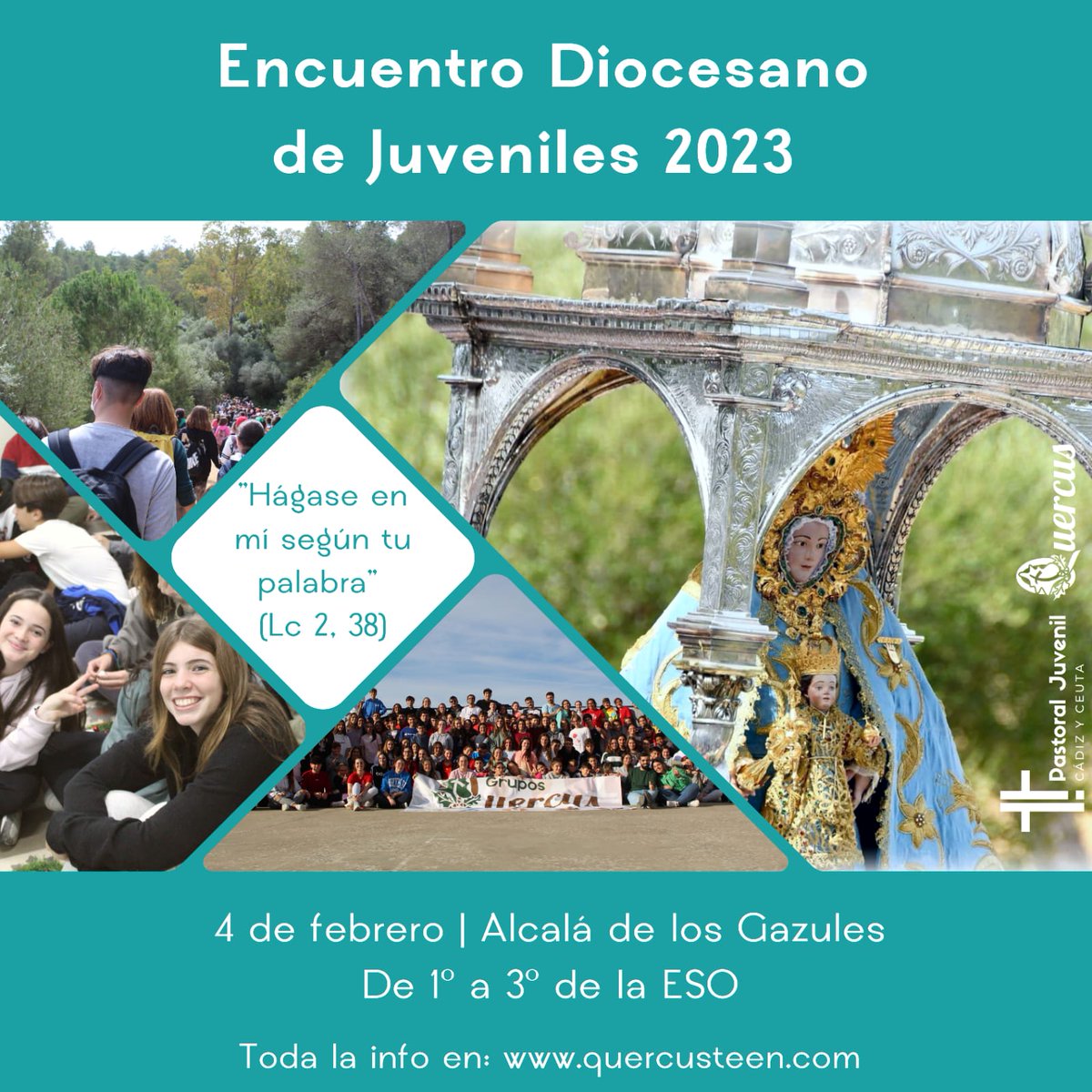 quercusteen's tweet photo. Si estás entre 1° y 3° de la ESO 🎉¡No te lo pierdas! 🏃‍♀️🏃‍♂️
*Encuentro Diocesano de Juveniles*
📆 El 4 de Febrero
📍 En Alcalá de los Gazules

¡Tienes hasta el 30 de enero para inscribirte!

Toda la info en:

https://t.co/xxdHZ0aHjC https://t.co/fLH2gSTTgW