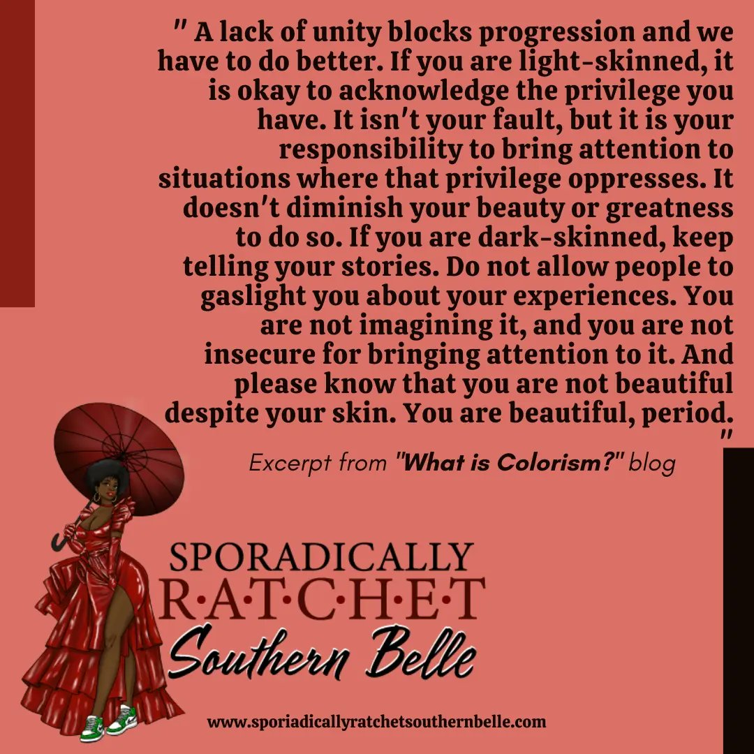 SWIPE ➡️ 

Read more at sporadicallyratchetsouthernbelle.com ❤️ 💫 

#blogpost #blogexcerpt #blackbloggers #colorism #blogging #blogger #blackissues  #writingcommunity #blackwriters #writing #writercommunity