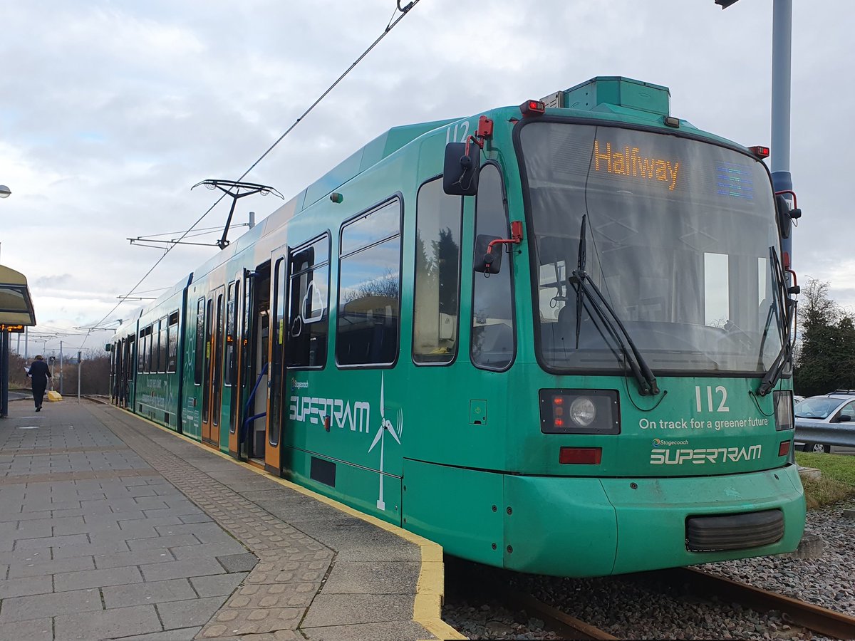 JamesTGlossop's tweet photo. Here she is! The Green Goddess/mi bird and a tram that me and @JedKendray both share! Seen at Cathedral on Friday Morning and later in the afternoon down at Halfway P&R. (06/01/2023) #Cathedral #Halfway #Sheffield #Supertram #TheGreenGoddess #SouthYorkshire @JedKendray @tomaza2 https://t.co/HdcodFi2N8
