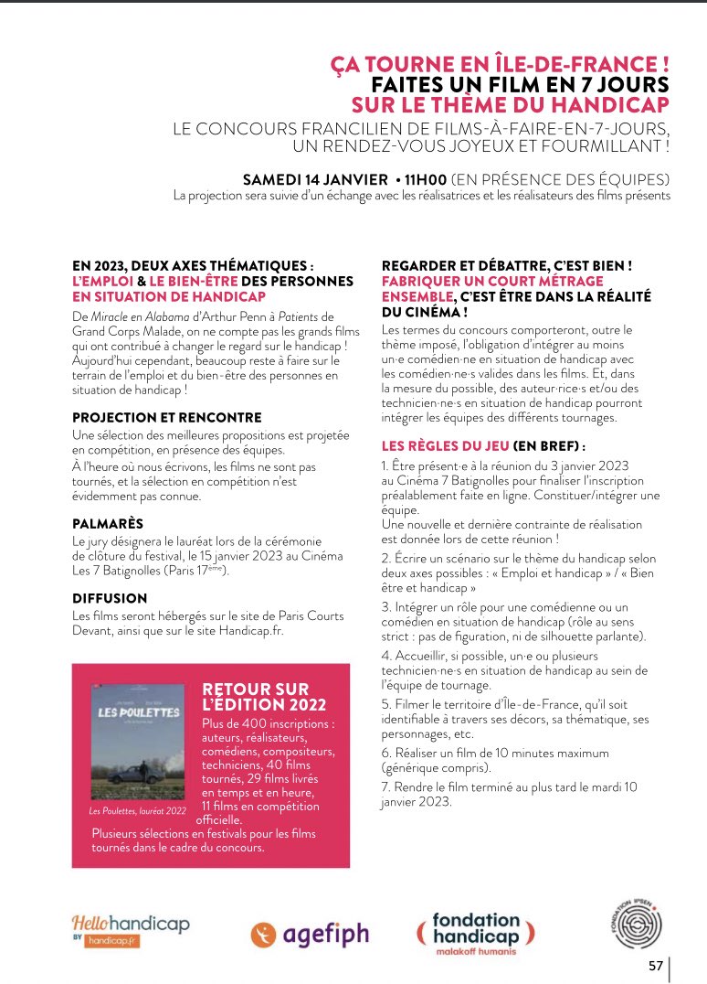 #cinésanté #ParisCourtsDevant

“De Miracle en Alanamo” d’Arthur Penn a “Patients” de Grand Corps Malade, on ne compte pas les grands films qui ont contribue à changer le regard sur le #handicap ! 📍SAMEDI 14 JANVIER • 11H00

ℹ️ courtsdevant.com/la-grille-des-…