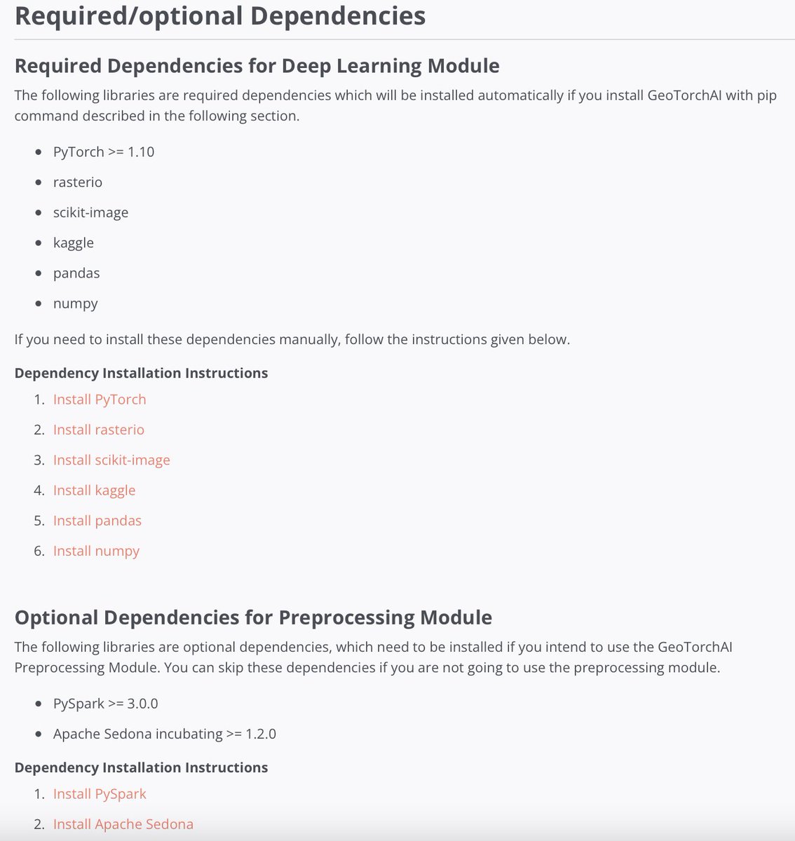 Renamed to "GeoTorchAI" &amp; you can now install it via PyPI

>> pip install geotorchai

Once you install GeoTorchAI, you can easily develop, &amp; train spatiotemporal DL models 

Find the list of dependencies below👇🏽

github.com/DataSystemsLab…

#geospatial #deeplearning #machinelearning