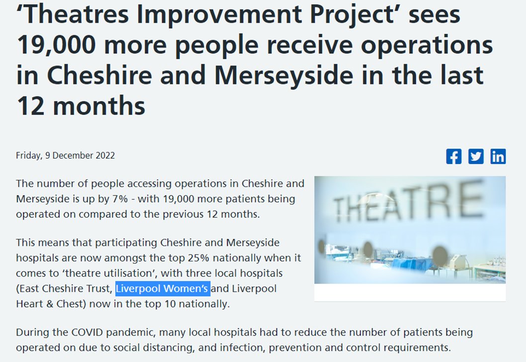 Tom White (@tomwhite_nhs) on Twitter photo Great to see the achievements of the Theatre Utilisation Programme being recognised by <a href="/NHSCandM/">NHS Cheshire and Merseyside</a> . There is still lots to do but every improvement creates safer, more reliable and more efficient theatres for our patients at <a href="/LiverpoolWomens/">Liverpool Women's University Hospital</a>
shorturl.at/fiRVX Great to see the achievements of the Theatre Utilisation Programme being recognised by <a href="/NHSCandM/">NHS Cheshire and Merseyside</a> . There is still lots to do but every improvement creates safer, more reliable and more efficient theatres for our patients at <a href="/LiverpoolWomens/">Liverpool Women's University Hospital</a>
shorturl.at/fiRVX