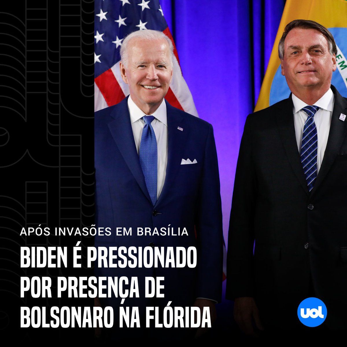 UOLNoticias's tweet photo. ➡ Biden é pressionado por presença de Bolsonaro na Flórida https://t.co/md0zexlU3w