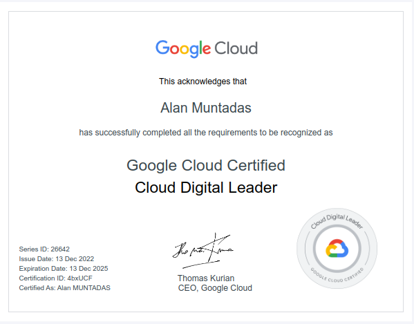 dgtlsalamander's tweet photo. Toute l’équipe de #digitalsalamander est fière de vous annoncer que son président, @alanmuntadas a obtenu avec succès la certification Cloud Digital Leader. Une reconnaissance des connaissances fondamentales sur le cloud et la transformation numérique. https://t.co/NqC6J3jN4S