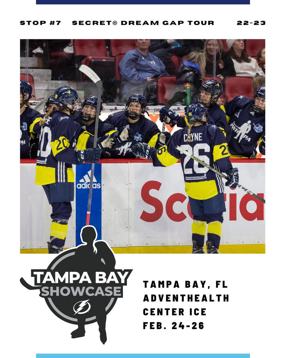 Hey Tampa, we’re coming for you.. and the sun ☀️ We’re thrilled to partner with the @TBLightning and AdventHealth Center Ice to bring the @SecretDeodorant Dream Gap Tour to Tampa Bay February 24-26! For schedule, tickets, and more info visit: lightninghockeydevelopment.com/pwhpa