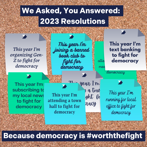 DemocracyFwd's tweet image. Thank you to everyone in the Democracy Forward community who shared your New Year’s resolutions to fight for democracy. If you didn’t have a chance to share your resolution, there’s still time 👇#worththefight
bit.ly/3FQvaUj