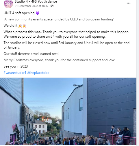 Cornwall_CLLD (@cornwallclld) on Twitter photo We are so pleased to have been able to help Studio4Dance in #StAustell secure #ERDF for this amazing project and we're loving following your journey #wearestudio4 #Cornwall - looks like you had a wonderful crowd at your soft launch event <a href="/StAustellVoice/">St Austell Voice</a> <a href="/St_Austell/">St Austell</a> We are so pleased to have been able to help Studio4Dance in #StAustell secure #ERDF for this amazing project and we're loving following your journey #wearestudio4 #Cornwall - looks like you had a wonderful crowd at your soft launch event <a href="/StAustellVoice/">St Austell Voice</a> <a href="/St_Austell/">St Austell</a>