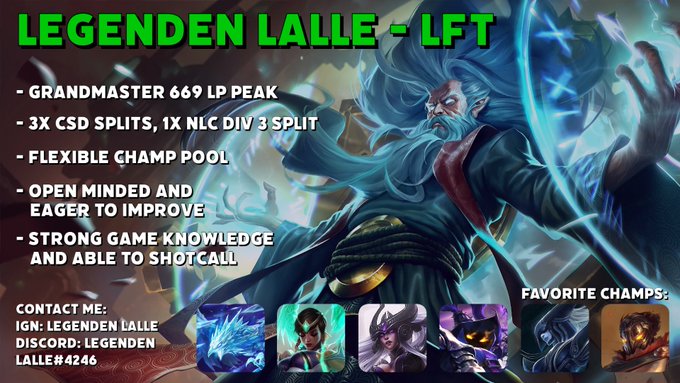 Legenden_Lalle's tweet photo. Due to a project being cancled very recently, I will go last minute LFT for the next split. If you have any questions, or are interested in inviting me to a tryout, make sure to contact me, my DM's are open. 
Likes and retweets are appreciated ♥️ https://t.co/q3DCFf0YHt
