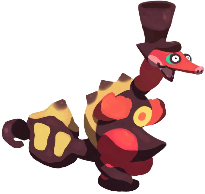 #006 Torchooga (Fire/Rock) - The lead PokemonTorchoogas are in charge of guiding their pack members. They lead them from the front, and by glowing up their chests, they illuminate the path to follow.While releasing steam through their heads, they also make a particular sound. 
