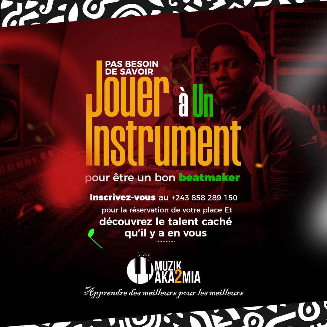 mr_monyanyo's tweet photo. Aimeriez-vous apprendre à créer des instrumentals mais vous ne savez pas jouer aux instruments ?
Alors c'est facile, enregistrez-vous au +243858289150 pour apprendre les meilleures techniques chez des meilleurs
📅 Du 23 au 29 janvier 2023
#muzikaka2mia #music #monyanyo #moninc https://t.co/cuMtuV5S4i