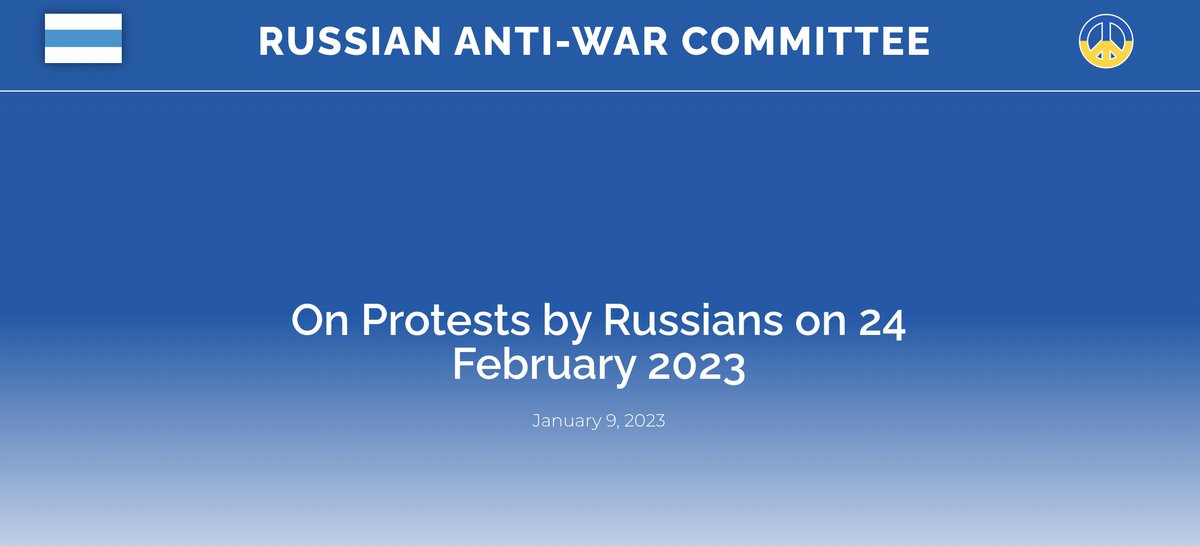 The Anti-War Committee calls on all Russian citizens who are abroad to join on February 24th, 2023 protests outside Russian embassies, consulates, trade representations or other places agreed in advance.

Full statement:
⤵️⤵️⤵️
antiwarcommittee.info/en/on-protests…