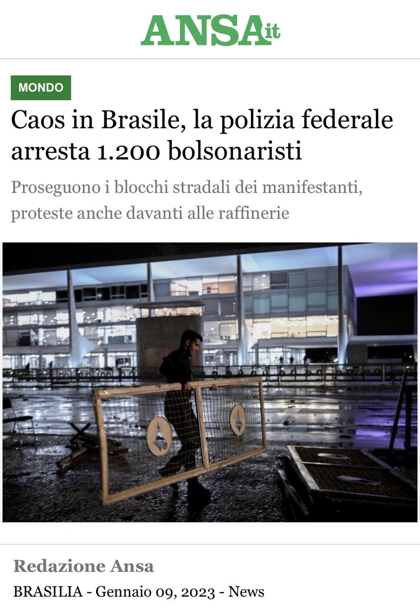La violenza tesa a sovvertire le istituzioni democratiche è sempre tremenda, di più quando si dirige contro i risultati di libere elezioni. Quello che vediamo in #Brasile da parte dei sostenitori di #Bolsonaro è inaccettabile. Non si può tacere su questo.