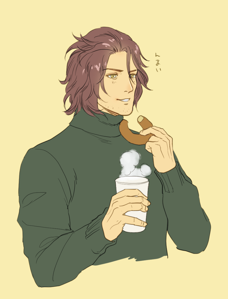 「今日のらくがき2 おじにホットコーヒーとドーナツを与えたいだけの絵 」|さんばそ🍡のイラスト