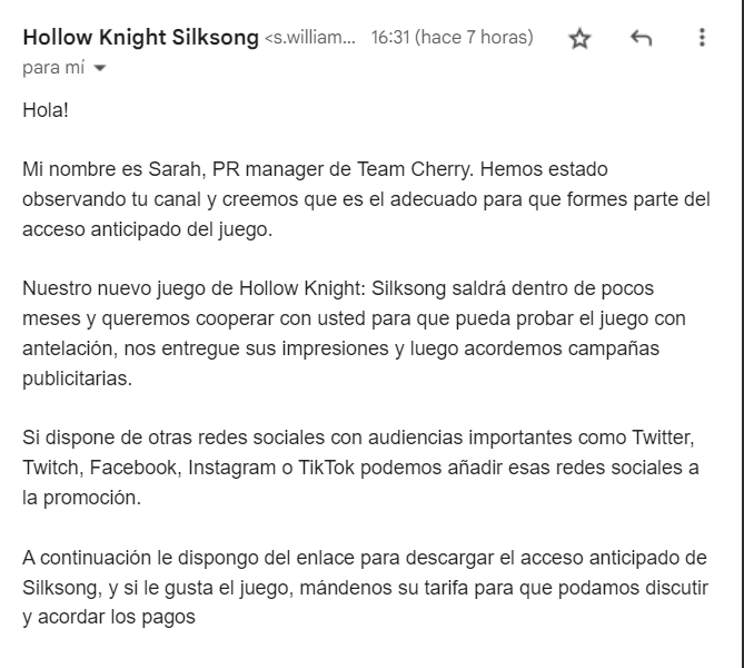 BaityBait's tweet photo. ¡ME HA TOCADO!

ME HA TOCADO FORMAR PARTE DEL ACCESO ANTICIPADO DE HOLLOW KNIGHT: SILKSONG

Un poco raro que me den el acceso del juego a través de un .exe en dropbox pero bueno, no le di importancia https://t.co/Q9LAmlRwri