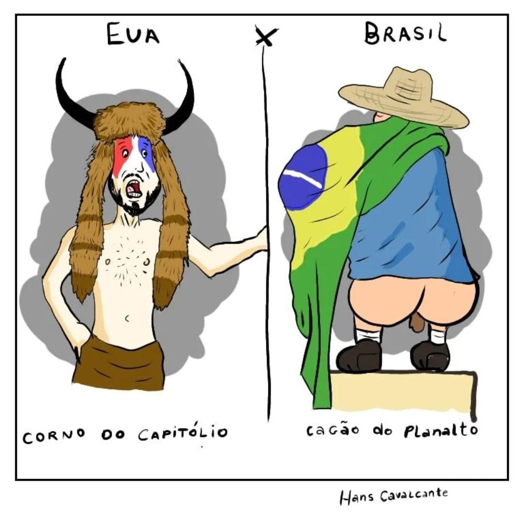 Freddy_Souza's tweet photo. @silvaoficial Do lado de lá: O C0rno do Capitólio
Do lado de cá: O C@gão do Congresso 
Incrível que essas bizarrices entrarão para os nossos livros de história. https://t.co/ARBaoK1tGU