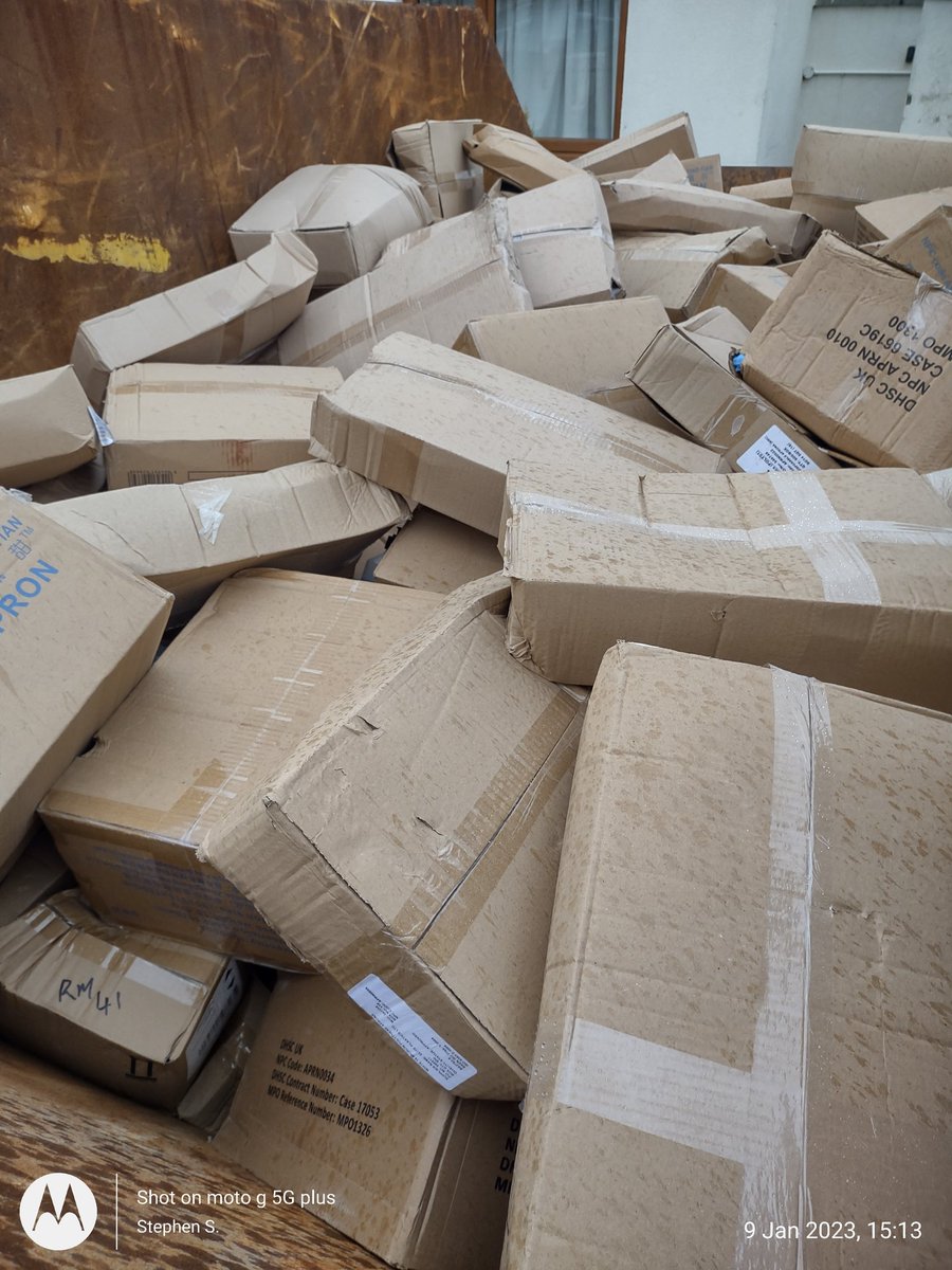 liobian001's tweet photo. What a waste unopened sealed boxes of ppe. #PPE #PPEProfiteering https://t.co/nYOT9rVoey