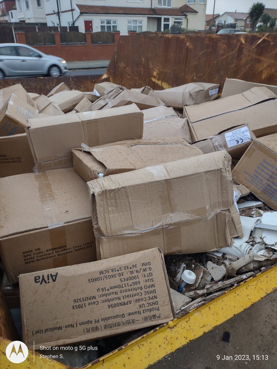 liobian001's tweet photo. What a waste unopened sealed boxes of ppe. #PPE #PPEProfiteering https://t.co/nYOT9rVoey