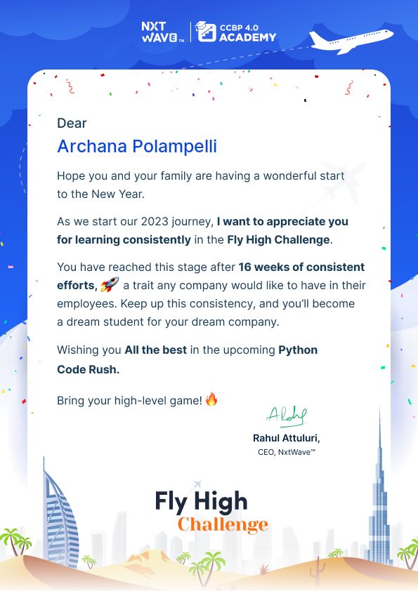 a_polampelli's tweet photo. Appreciation feedback from Rahul Attuluri sir
Thank you sir
#rahulatturulisir
#ccbp
#nxtwave https://t.co/U7P061ix5Y