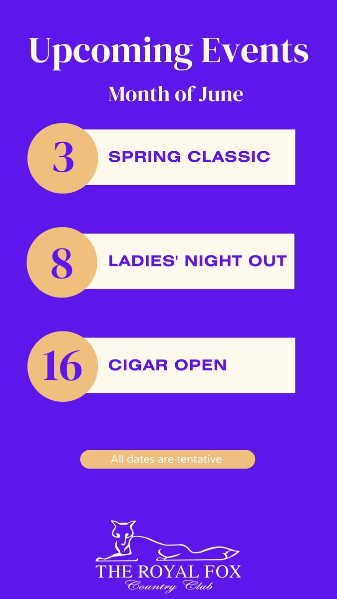 TheRoyalFoxCC's tweet photo. Throughout January we're previewing this year's events. Here's a sneak peak at a few of the events coming in the month of June! #royalfoxcc #countryclub #golf https://t.co/iOGZqGjgPz