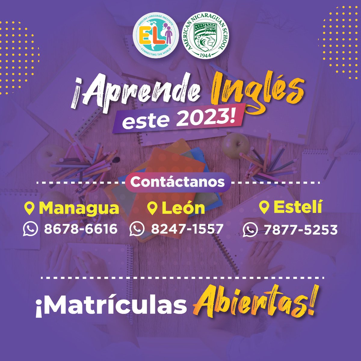 eli_ans's tweet photo. Impulsa tu futuro aprendiendo inglés este 2023. Contamos con cursos para niños, adolescentes y adultos 👩‍🏫📚¡Contáctanos! 📲

📅Inicio de Cursos:
📍Sabatino Presencial: 14 de enero
📍Diario Linea/Presencial: 16 de enero
📍Sabatino Linea: 21 de enero
📍Dominical Linea: 22 de enero https://t.co/W0Fjsl3iSJ
