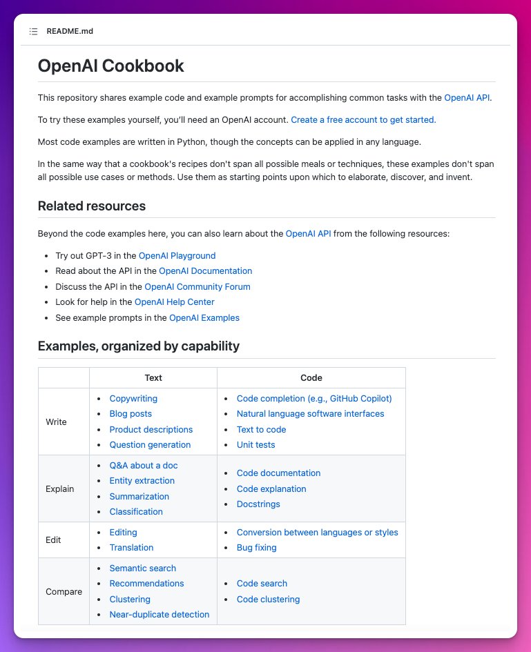 If you're looking to dive deeper into #ChatGPT and other generative #AI tech, the <a href="/OpenAI/">OpenAI</a> cookbook is an awesome resource! 🔥

It's currently the top trending repo on @GitHub, so you know it's worth checking out! ;)

🐙→ github.com/openai/openai-…