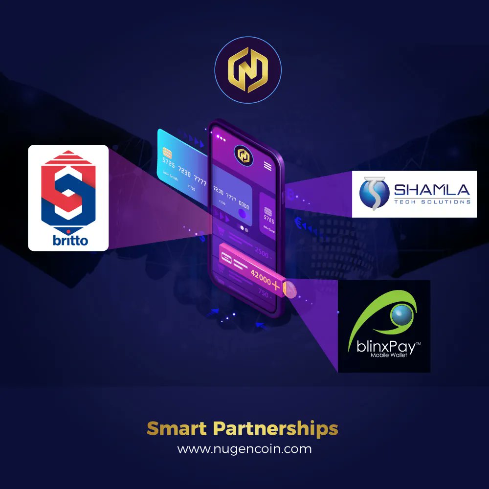 Our partners, Shamla Tech Solutions, Blinx Pay, and Britto help us grow and make this ambitious and powerful project called NUGEN possible

#cryptocurrency #CryptoNews #BTC