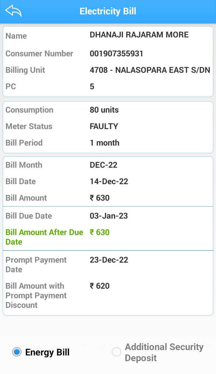 AkshataAMore's tweet photo. @MSEDCL @Dev_Fadnavis @abpmajhatv @LoksattaLive @lokmat @mieknathshinde @CMOMaharashtra @CMDMSEDCL मीटर faulty unit 80 आणि बिल 630 असा कसा गोंधळ कारभार याला कधी आळा बसेल @Dev_Fadnavis @mieknathshinde @CMOMaharashtra https://t.co/1usl0fYGh1