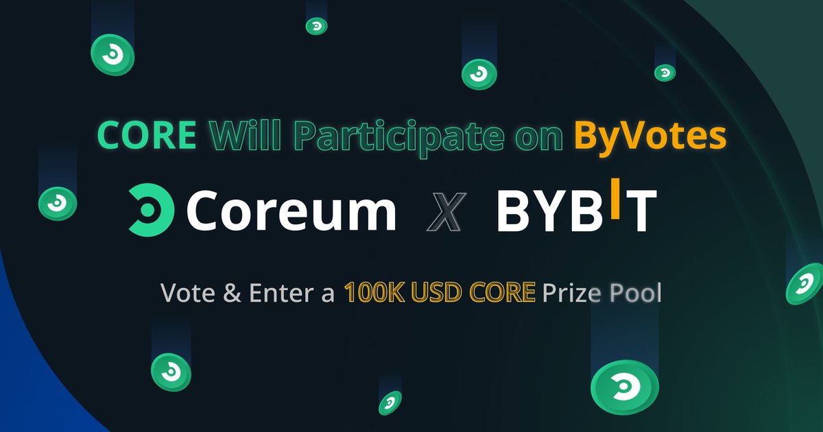 The #Coreum community has the power to list $CORE on <a href="/Bybit_Official/">Bybit</a> this week ✊

As part of the #ByVotes program, users simply need to make a deposit to vote: 1 USD = 1 Vote

100K USD in $CORE tokens will be distributed among voters upon winning.

Steps: bit.ly/byvotes-core