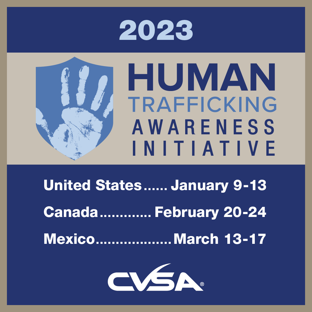 CVSA's tweet photo. Today is the first day of CVSA's Human Trafficking Awareness Initiative, a five-day annual awareness and outreach effort to educate CMV drivers, motor carriers, law enforcement officers and the general public about the crime of human trafficking. https://t.co/9syqBdZjLc https://t.co/J3ZUzIn8RW