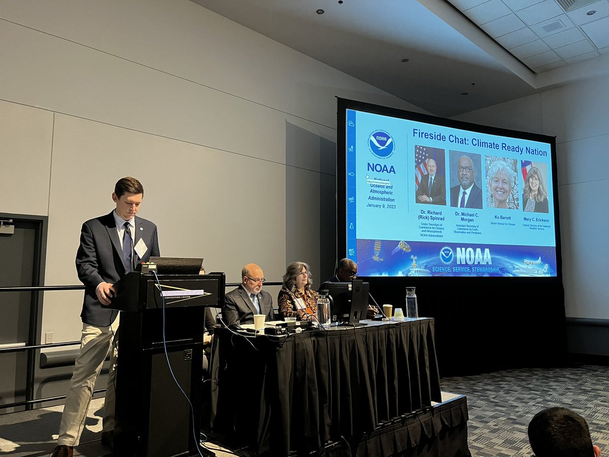 To kick things off at #AMS2023, members of @NOAA Leadership, @NOAAClimate, and the @NWS Deputy Director takes the stage for the second annual Climate Ready Nation Fireside Chat! #CRN #WRN #ClimateReady