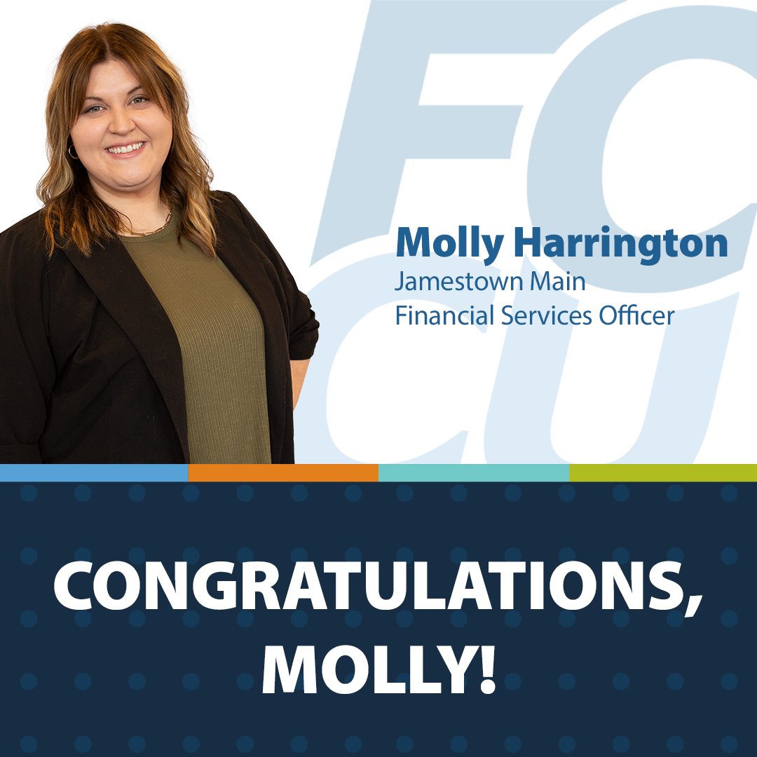 Please help us congratulate Molly Harrington on her promotion to Financial Services Officer!🎉

✅Looking for a career that provides room for growth? Join our growing team at myFCCU.com/careers
