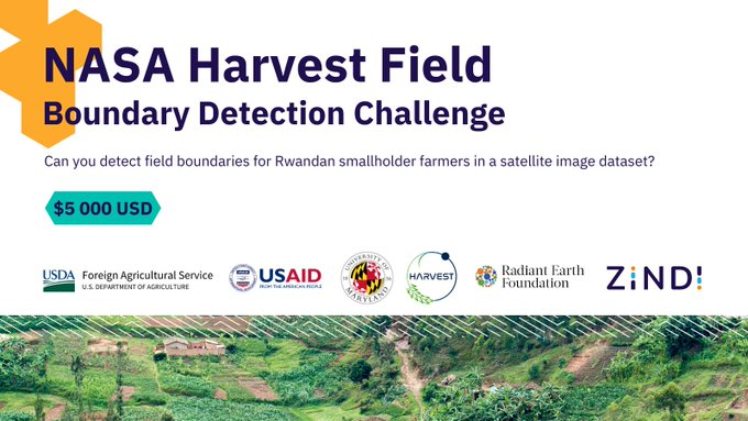 OurRadiantEarth's tweet photo. Do you have #programming skills? You can still impact #FoodSecurity by joining the @HarvestProgram Field Boundary Detection Challenge! It is open for another 2 months. Your task is to classify crop field boundaries in #Rwanda. Join the #datacompetition ⤵️
https://t.co/4lxOq5dewC https://t.co/Ok9AOMKw7A