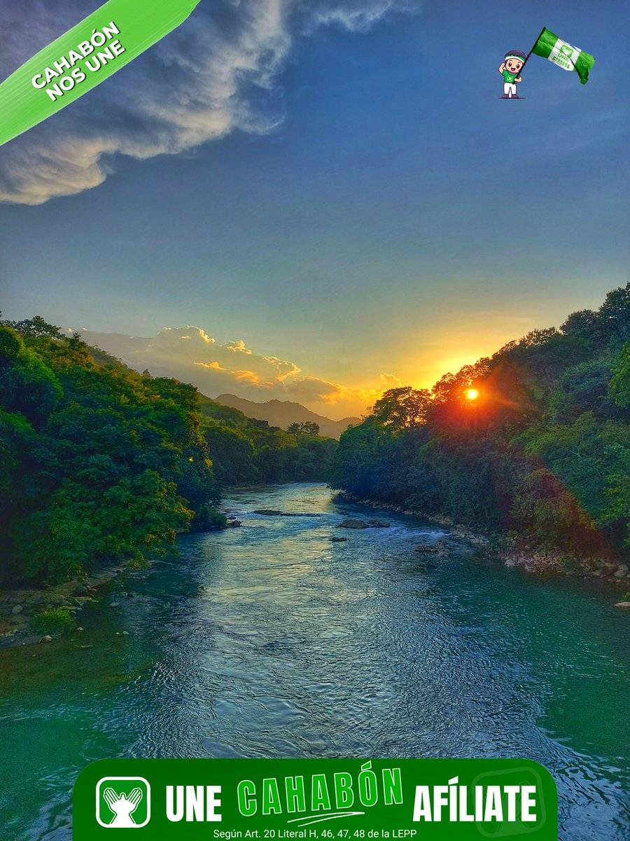 UNECahabon's tweet photo. Con esta bella postal del Majestuoso RÍO CAHABON que UNE cerros y valles. Saludamos a toda la gran Familia UNE.

#OrdenYTransformación #SandraPresidenciable 
#AfíliateALAUNE
#YoSoyUNE 
#CahabonEsUNE 

Artículo 20 Literal h) Ley Electoral y de Partidos Políticos. https://t.co/WnrredpKmQ